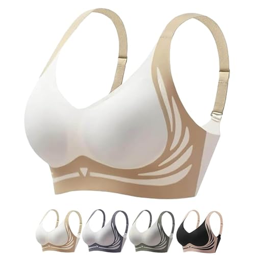 Powerful Push up Seamless Bra, 2025 Neu Nahtloser BH Damen Ohne Bügel, Push-up-BH zum Anheben Große Brüste Starker Lifting Anti-Sagging Wireless Adjustable Seamless Bra Soft Lifting (L, Weiß) von comepew