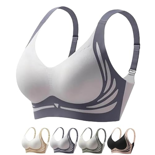 Powerful Push up Seamless Bra, 2025 Neu Nahtloser BH Damen Ohne Bügel, Push-up-BH zum Anheben Große Brüste Starker Lifting Anti-Sagging Wireless Adjustable Seamless Bra Soft Lifting (M, Blau) von comepew