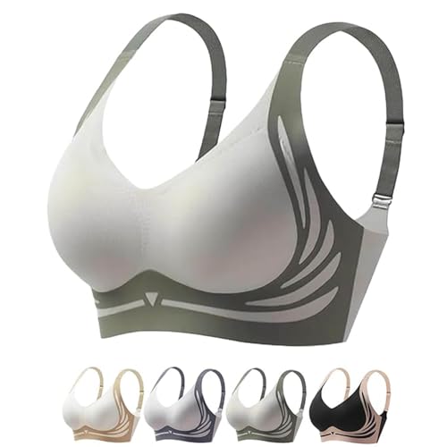 Powerful Push up Seamless Bra, 2025 Neu Nahtloser BH Damen Ohne Bügel, Push-up-BH zum Anheben Große Brüste Starker Lifting Anti-Sagging Wireless Adjustable Seamless Bra Soft Lifting (XXL, Grün) von comepew
