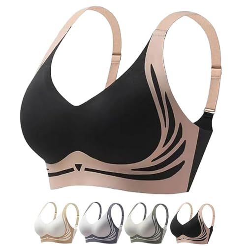 Powerful Push up Seamless Bra, 2025 Neu Nahtloser BH Damen Ohne Bügel, Push-up-BH zum Anheben Große Brüste Starker Lifting Anti-Sagging Wireless Adjustable Seamless Bra Soft Lifting (XXL, Schwarz) von comepew