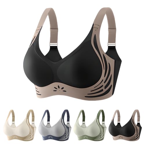 Powerful Push up Seamless Bra Nahtloser BH Damen Ohne Bügel Starker Lifting Anti-Sagging Wireless Adjustable Seamless Bra Soft Lifting (DE/NL/SE/PL, Alphanumerisch, 3XL, Regular, Regular, Schwarz) von comepew