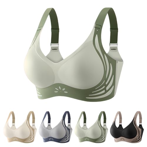 Powerful Push up Seamless Bra Nahtloser BH Damen Ohne Bügel Starker Lifting Anti-Sagging Wireless Adjustable Seamless Bra Soft Lifting (DE/NL/SE/PL, Alphanumerisch, M, Regular, Regular, Grün) von comepew