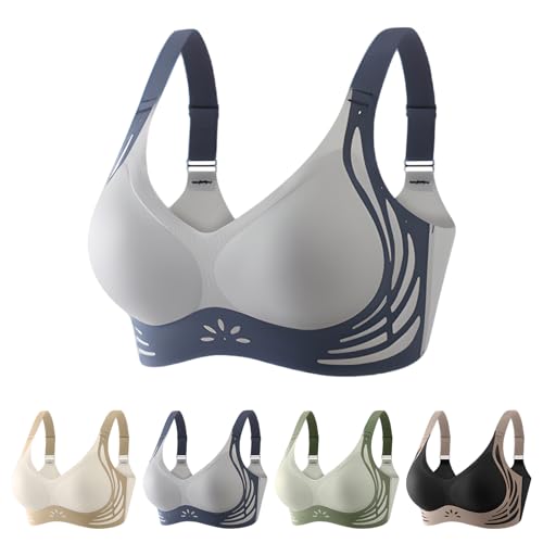 Powerful Push up Seamless Bra Nahtloser BH Damen Ohne Bügel Starker Lifting Anti-Sagging Wireless Adjustable Seamless Bra Soft Lifting (DE/NL/SE/PL, Alphanumerisch, XL, Regular, Regular, Blau) von comepew