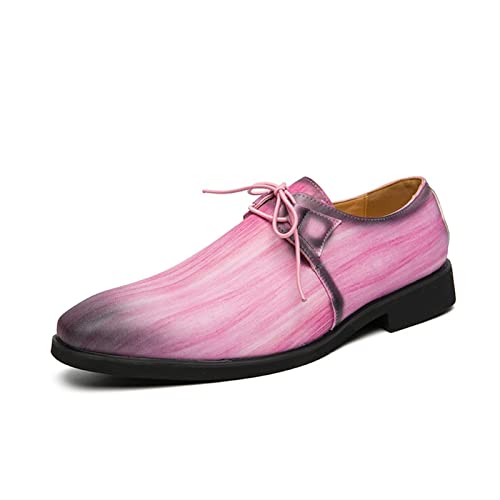 comfortlying Kleid Oxford Schuhe for Männer Schnürung schwarz Burzer Zehen Derby Schuhe Pu. Lederbeständiger, Rutschfester Block-Ferse Niedrige Hochzeit (Color : Rosa, Size : 44 EU) von comfortlying
