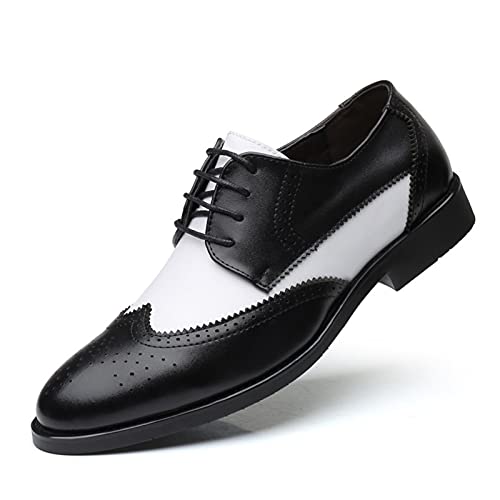 comfortlying Oxford-Kleidschuhe for Männer, die Zwei Tonflügelspitze Schwarze und weiße Derby-Schuhe schnüren Pu. Lederschlupfresistent niedrig top Gummi-Sohle Anti-Slip-Abschlussball von comfortlying