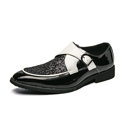 comfortlying Schuhe Kleid Oxford for Männer Slip auf Mönch Strap Schürze Zehen Glänzende Schuhe Pu. Lederschlüsselbeständige Gummi-Sohle-Block-Ferse-Arbeit (Color : Schwarz, Size : 41 EU) von comfortlying