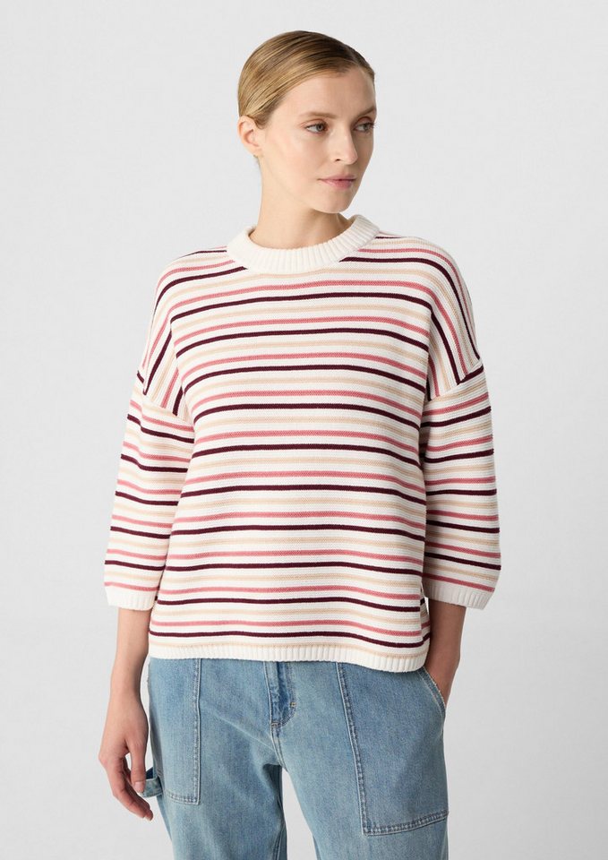 comma 3/4 Arm-Pullover Strickpullover Gestreifter Strickpullover im Relaxed Fit mit 3/4-Ärmeln von comma