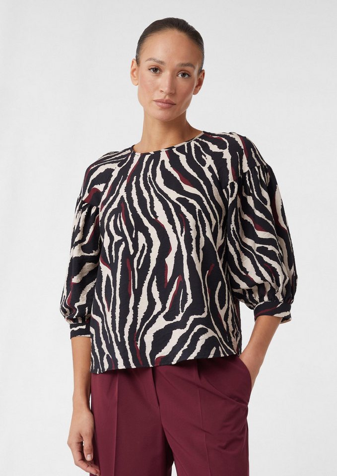 comma Kurzarmbluse Bluse Strukturierte Bluse mit Ballon-Ärmeln von comma