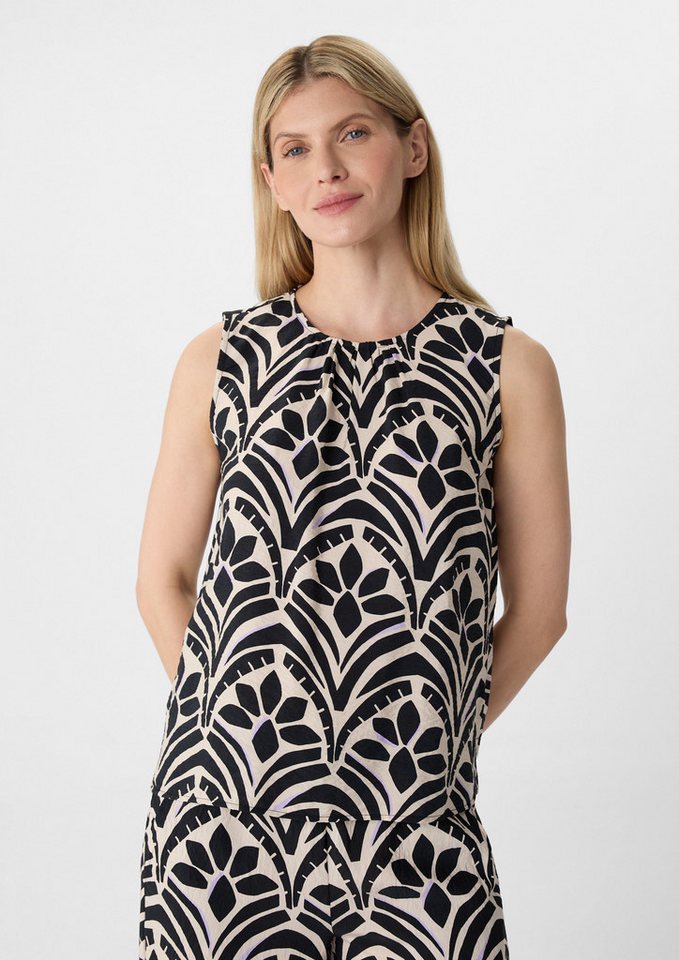 comma casual identity Blusentop Ärmellose Bluse mit Raffung und All-over-Print von comma casual identity