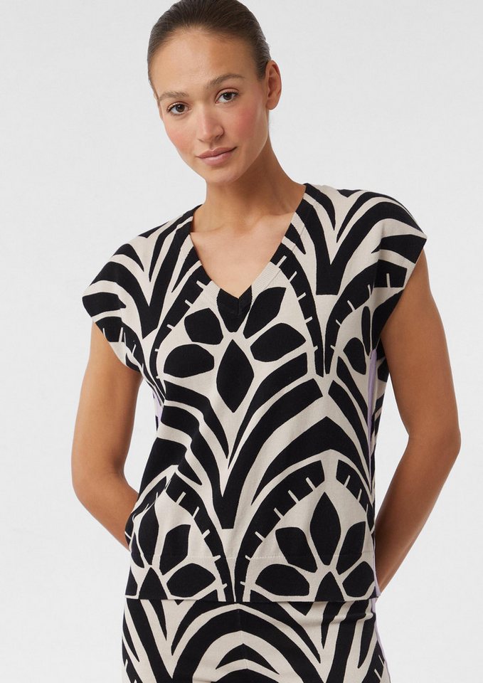 comma Kurzarmpullover Strickpullover Feinstrick-Shirt mit Kontrast-Details von comma