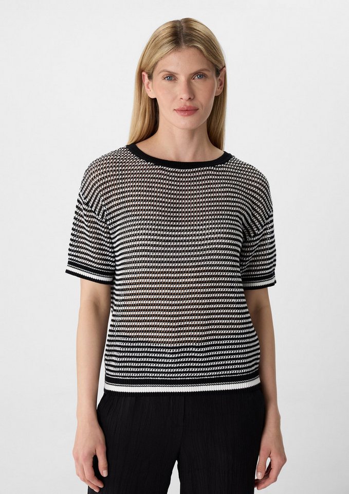 comma casual identity Kurzarmshirt Kurzarm-Pullover aus luftigem Ajourstrick von comma casual identity