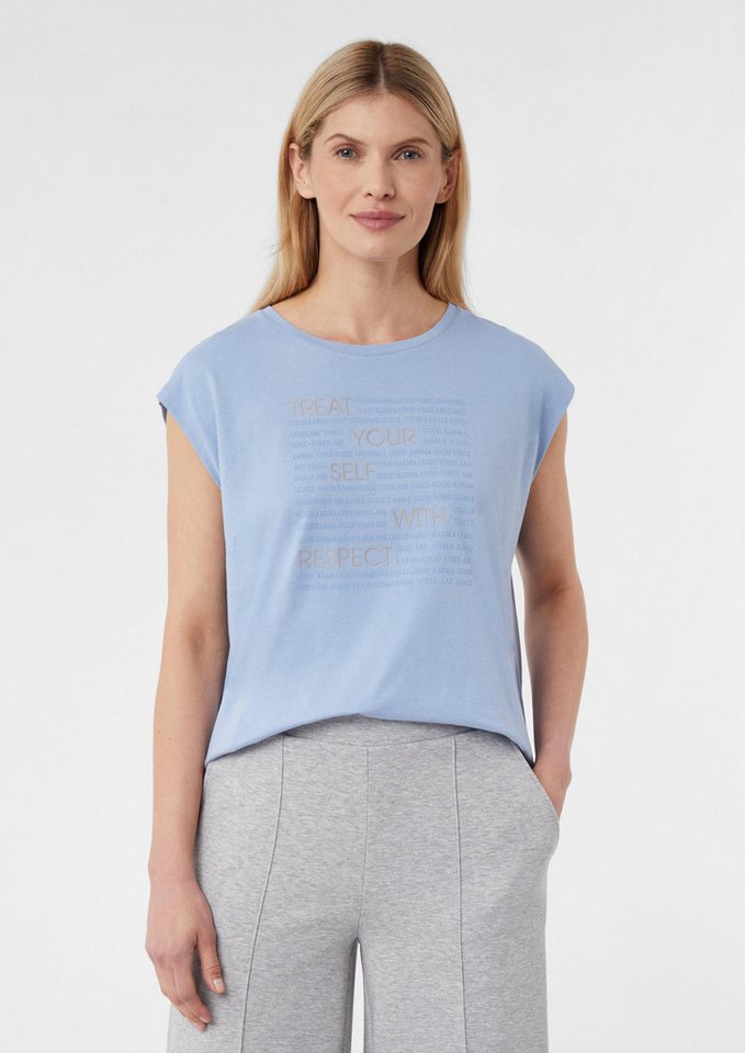 comma Kurzarmshirt T-Shirt T-Shirt mit Frontprint und überschnittenen Schultern von comma