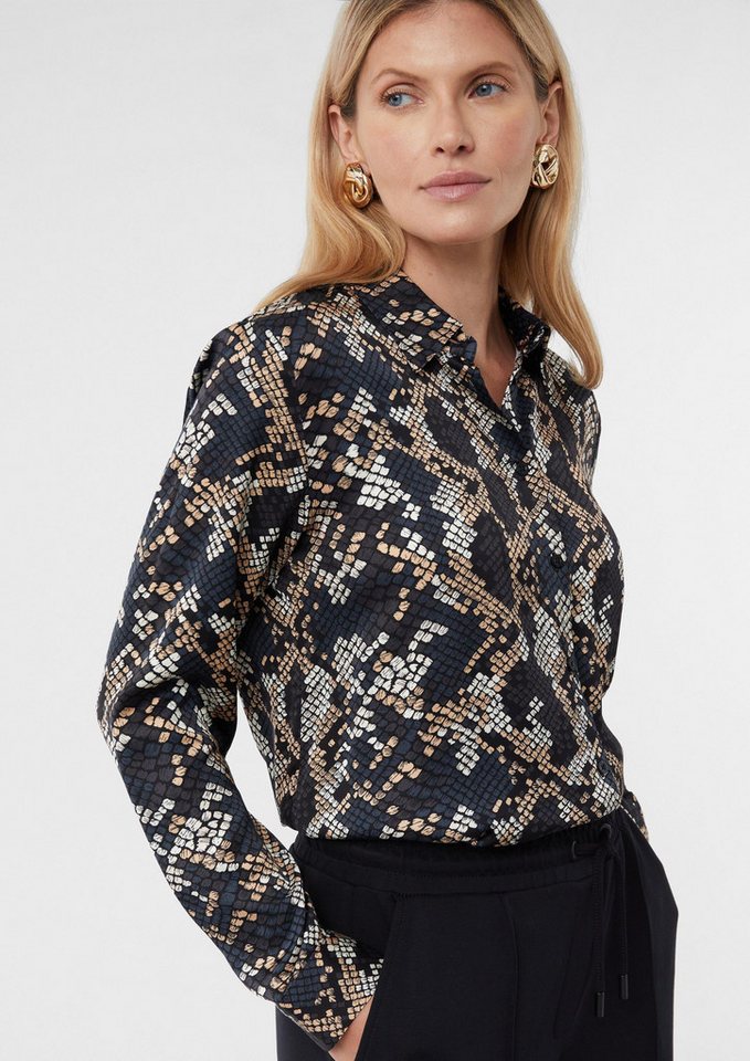 comma Langarmbluse Bluse Hemdbluse aus Viskosesatin mit Animal-Print von comma