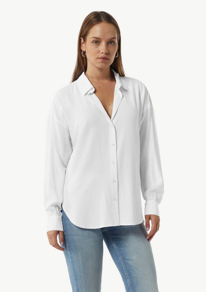 comma casual identity Langarmbluse Strukturierte Bluse mit Hemdkragen Raffung von comma casual identity