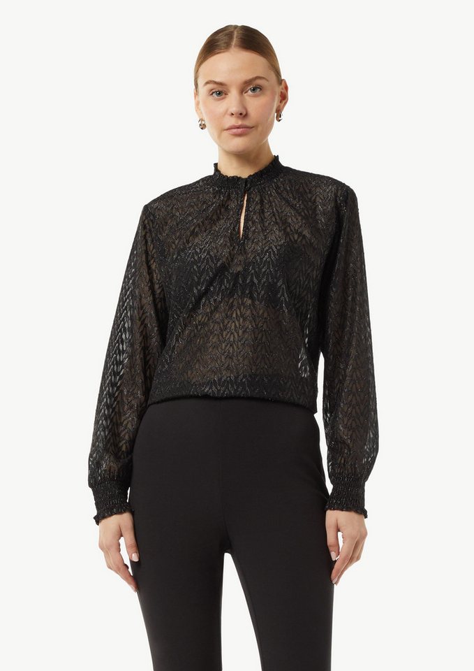 comma casual identity Langarmbluse Bluse mit Transparenz-Effekt und Glitzergarn Smok-Detail von comma casual identity