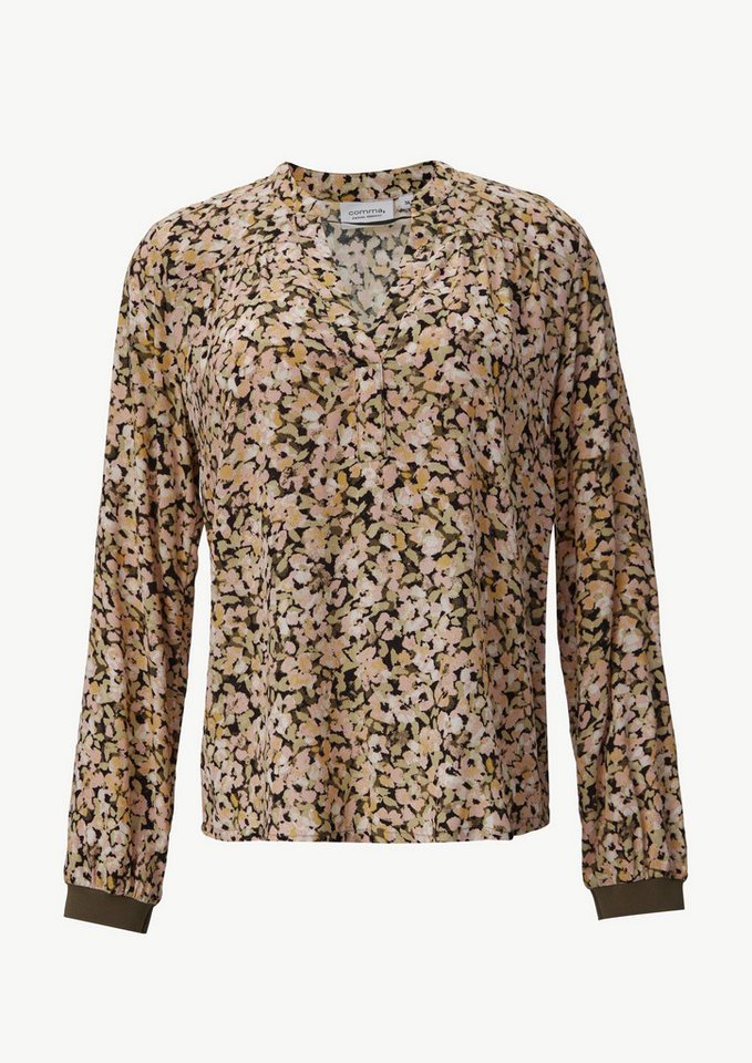 comma casual identity Langarmbluse Floral gemusterte Bluse aus Crêpe mit Rippdetail Rippbündchen von comma casual identity