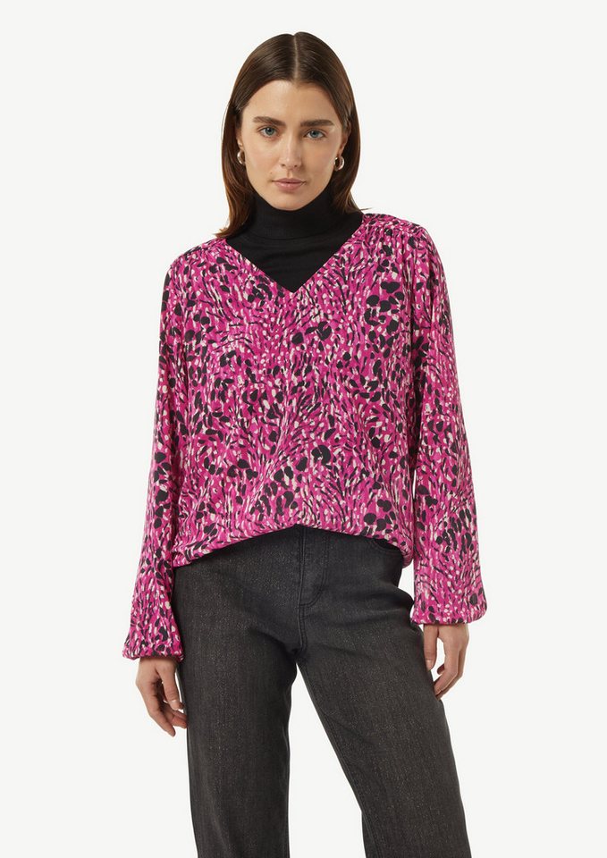 comma casual identity Langarmbluse Gemusterte Chiffon-Bluse mit V-Ausschnitt Gummizug von comma casual identity