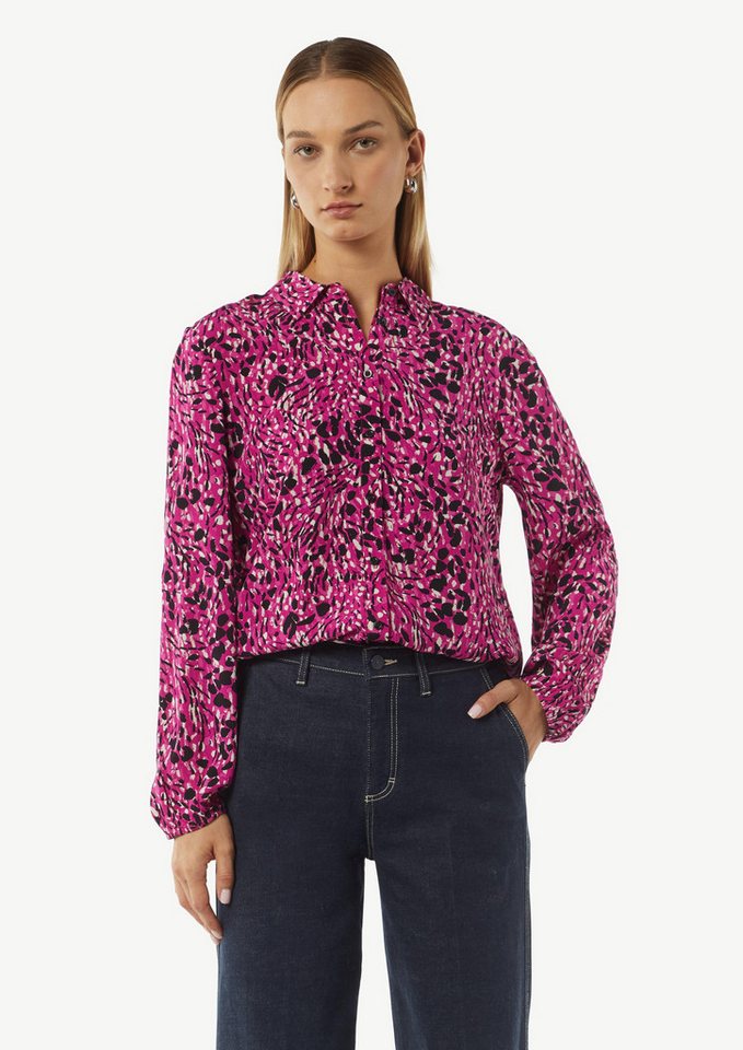 comma casual identity Langarmbluse Gemusterte Hemdbluse mit elastischen Bündchen Metallic von comma casual identity