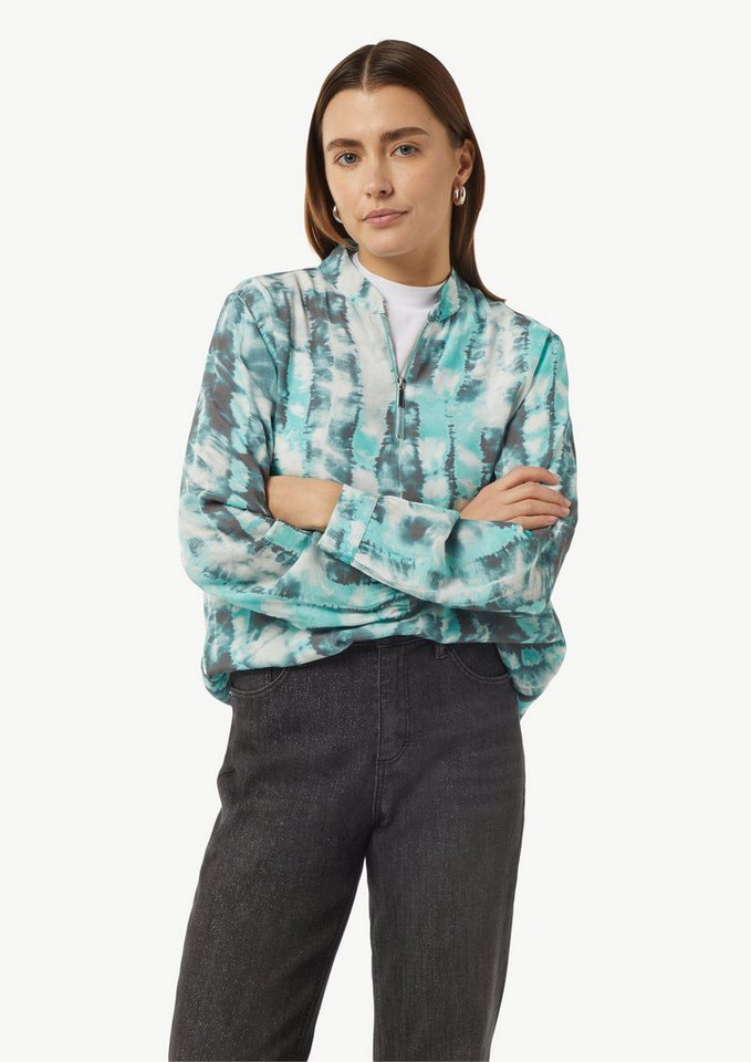 comma Langarmbluse Bluse Satinbluse mit Zip-Ausschnitt von comma