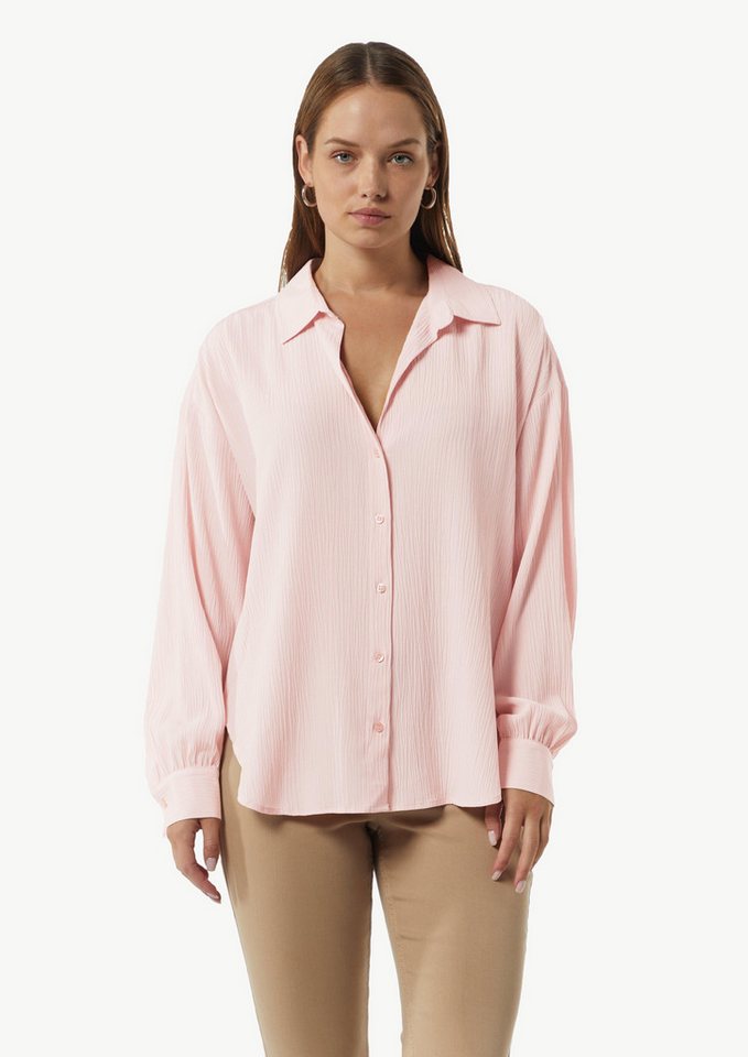 comma casual identity Langarmbluse Strukturierte Bluse mit Hemdkragen Raffung von comma casual identity