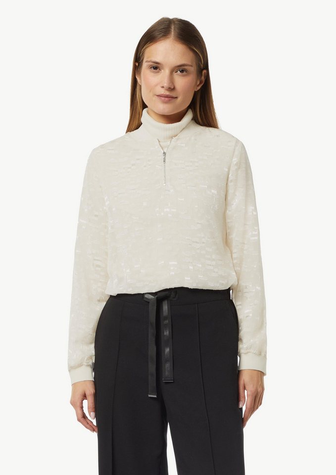 comma casual identity Langarmbluse Transparente Jacquard-Bluse mit Zip-Ausschnitt von comma casual identity