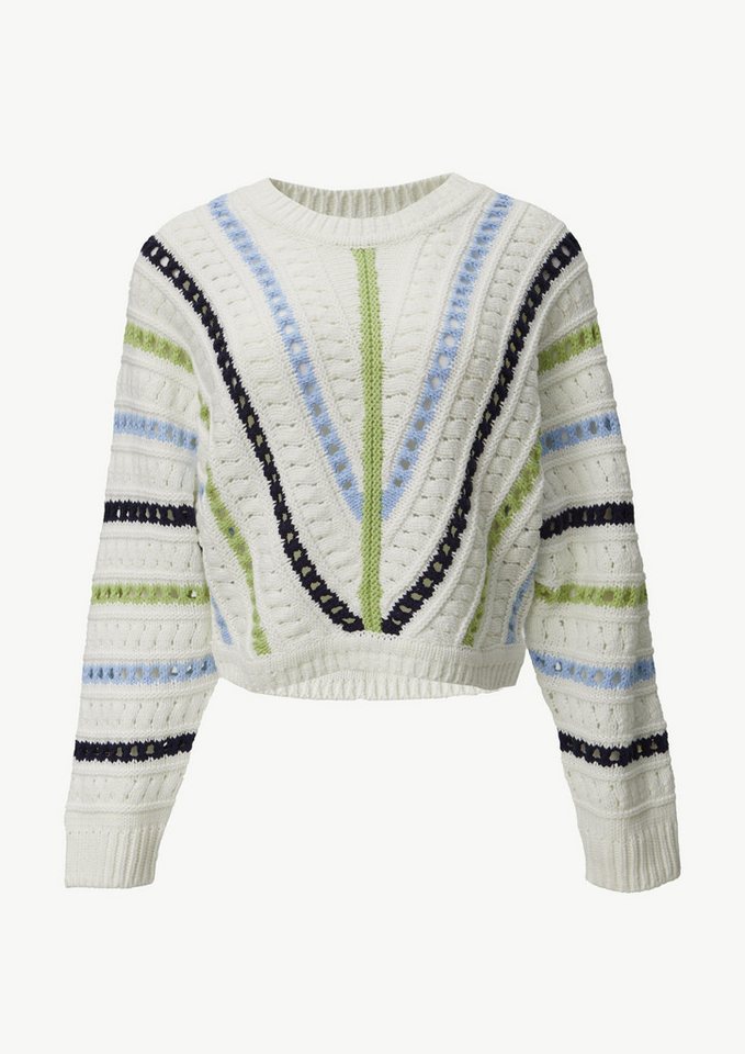 comma casual identity Langarmshirt Cropped-Strickpullover mit Ajourmuster von comma casual identity