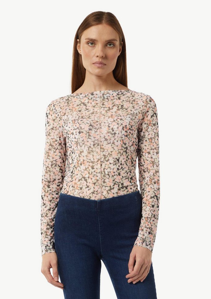 comma Langarmshirt T-Shirt Mesh-Langarmshirt mit floraler Musterung (1-tlg) von comma