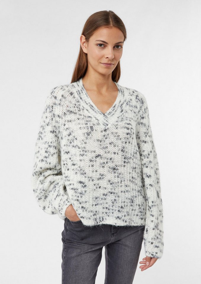 comma casual identity Langarmshirt Rippstrickpullover mit V-Ausschnitt von comma casual identity