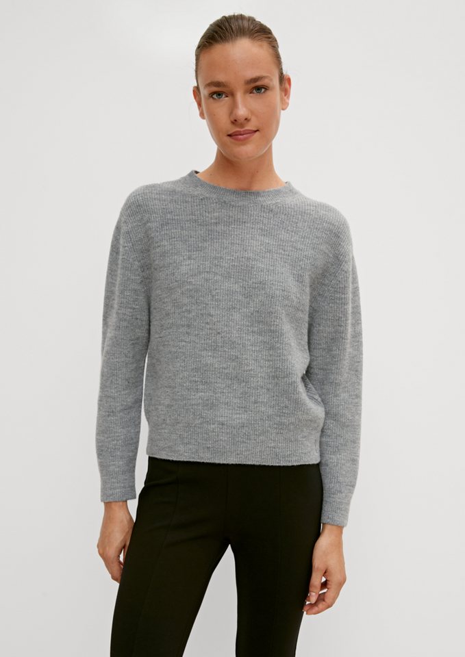 comma casual identity Langarmshirt Softer Pullover aus Wollmix Rippblende, Rippbündchen von comma casual identity