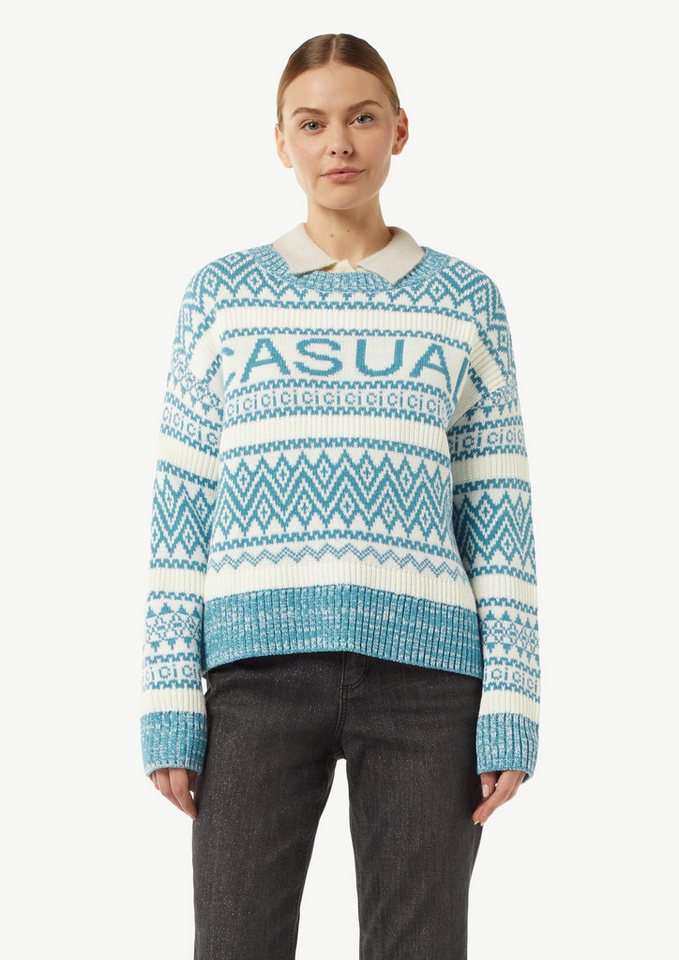 comma casual identity Langarmshirt Strickpullover mit Jacquard-Muster Artwork von comma casual identity