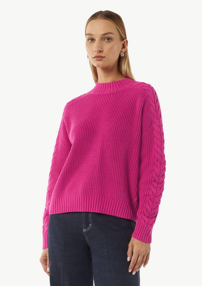 comma casual identity Langarmshirt Strickpullover mit Zopfmuster am Ärmel von comma casual identity