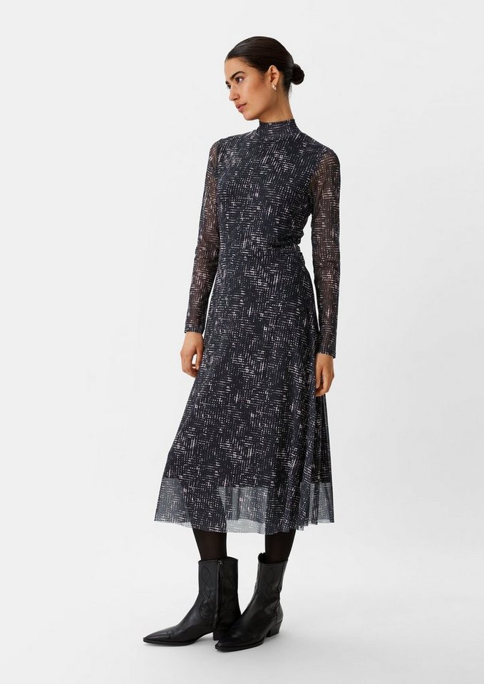 comma casual identity Maxikleid Gemustertes Mesh-Kleid mit Stehkragen Logo von comma casual identity