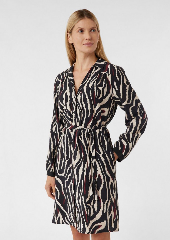 comma Minikleid Kleid Kurzes Hemdblusenkleid mit Animal-Print und Bindegürtel von comma