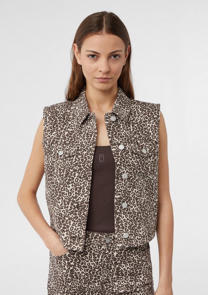 comma Funktionsweste Indoor-Weste Verkürzte Denim-Weste mit Leo-Muster (1-tlg) von comma