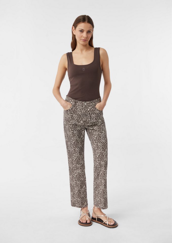 comma casual identity Stoffhose Verkürzte Jeans mit Flared Leg und Leo-Print von comma casual identity