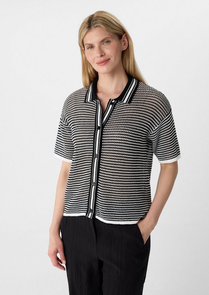 comma casual identity Strickjacke Luftiger Kurzarm-Cardigan mit Polokragen von comma casual identity