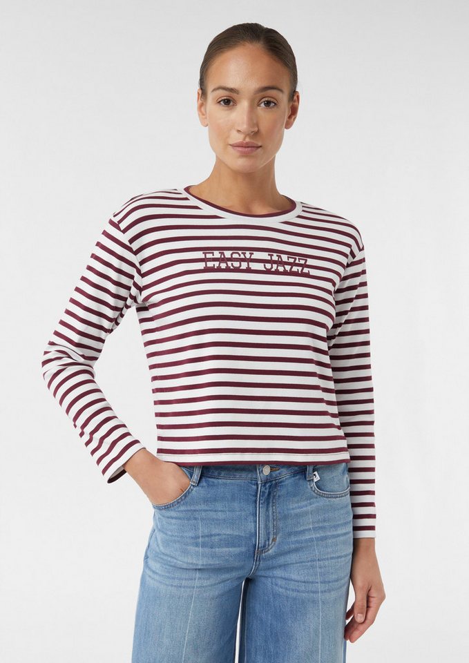 comma casual identity Sweatshirt Verkürztes Streifenshirt mit Frontprint von comma casual identity