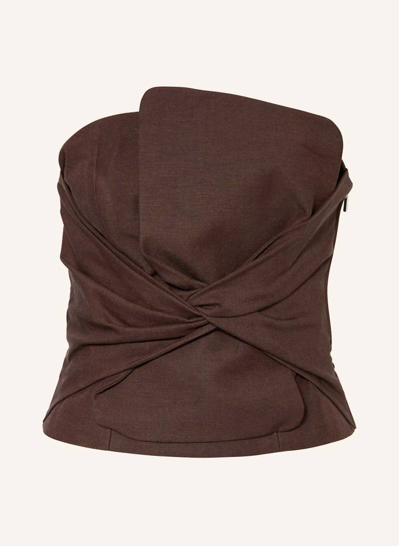 Comma Off-Shoulder-Top Mit Leinen braun von comma