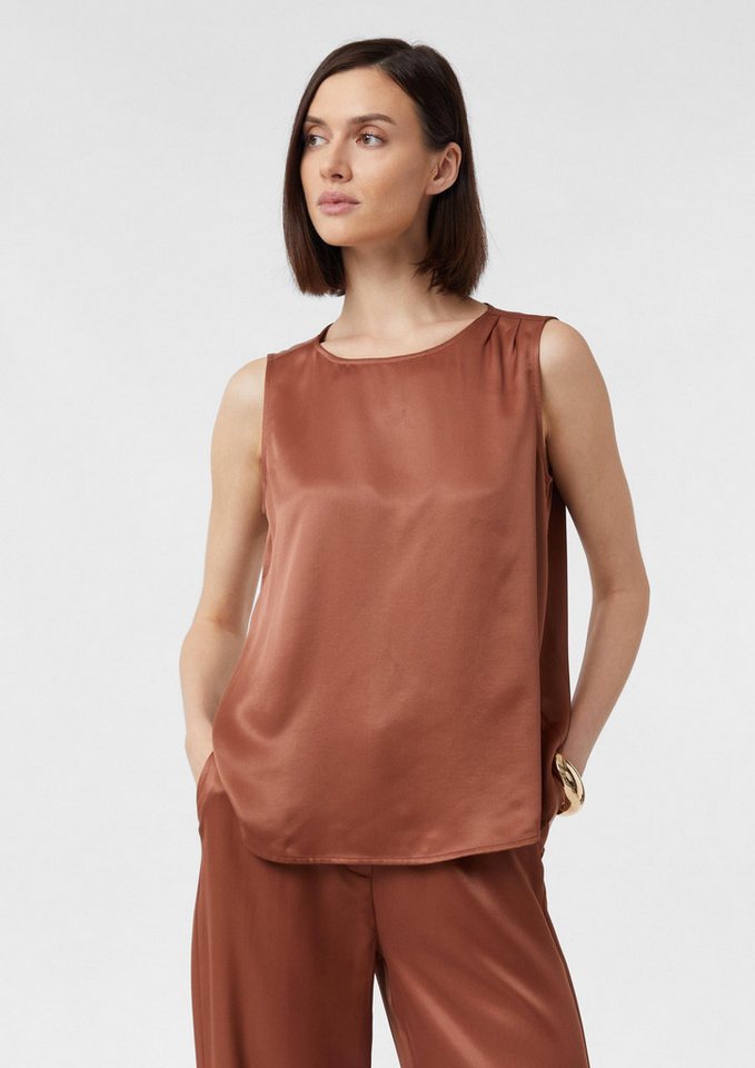 comma Blusentop Bluse Ärmellose Bluse aus Viskosesatin von comma