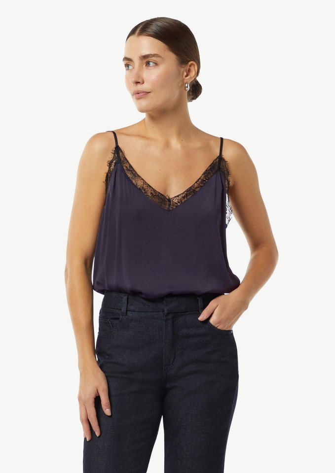 comma Blusentop Bluse Satintop mit Spitzen-Details und verstellbaren Trägern von comma