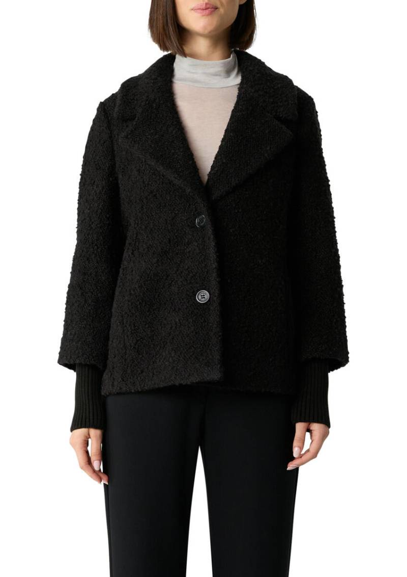 comma - Boucléjacke mit Rippbündchen schwarz - Gr. - 36 von comma
