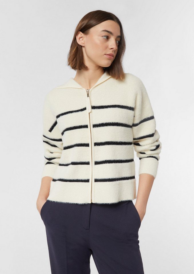 comma Cardigan Strickjacke Kuscheliger Ringelcardigan mit Kapuze von comma