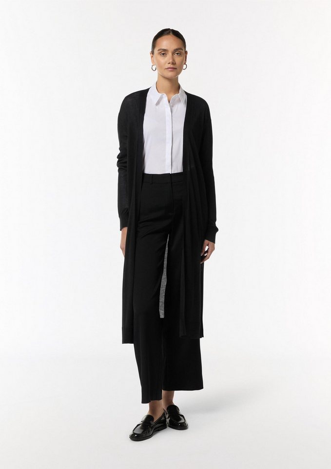 comma Cardigan Strickjacke Lange Strickjacke mit Rippbündchen und seitlich geschlitztem Saum von comma