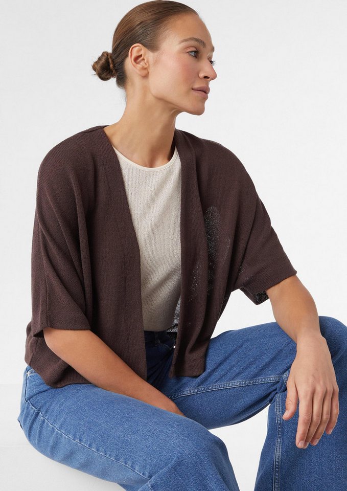 comma Cardigan T-Shirt Kurzer Strickcardigan aus Viskosemix mit Fledermausärmeln von comma