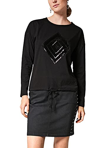 comma Casual Identity Damen Langarmshirt mit Pailletten Black Sequins 38 von comma