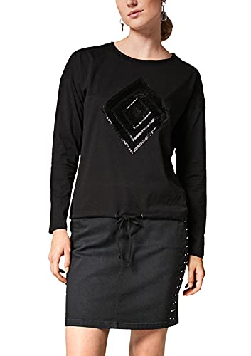 comma Casual Identity Damen Langarmshirt mit Pailletten Black Sequins 40 von comma