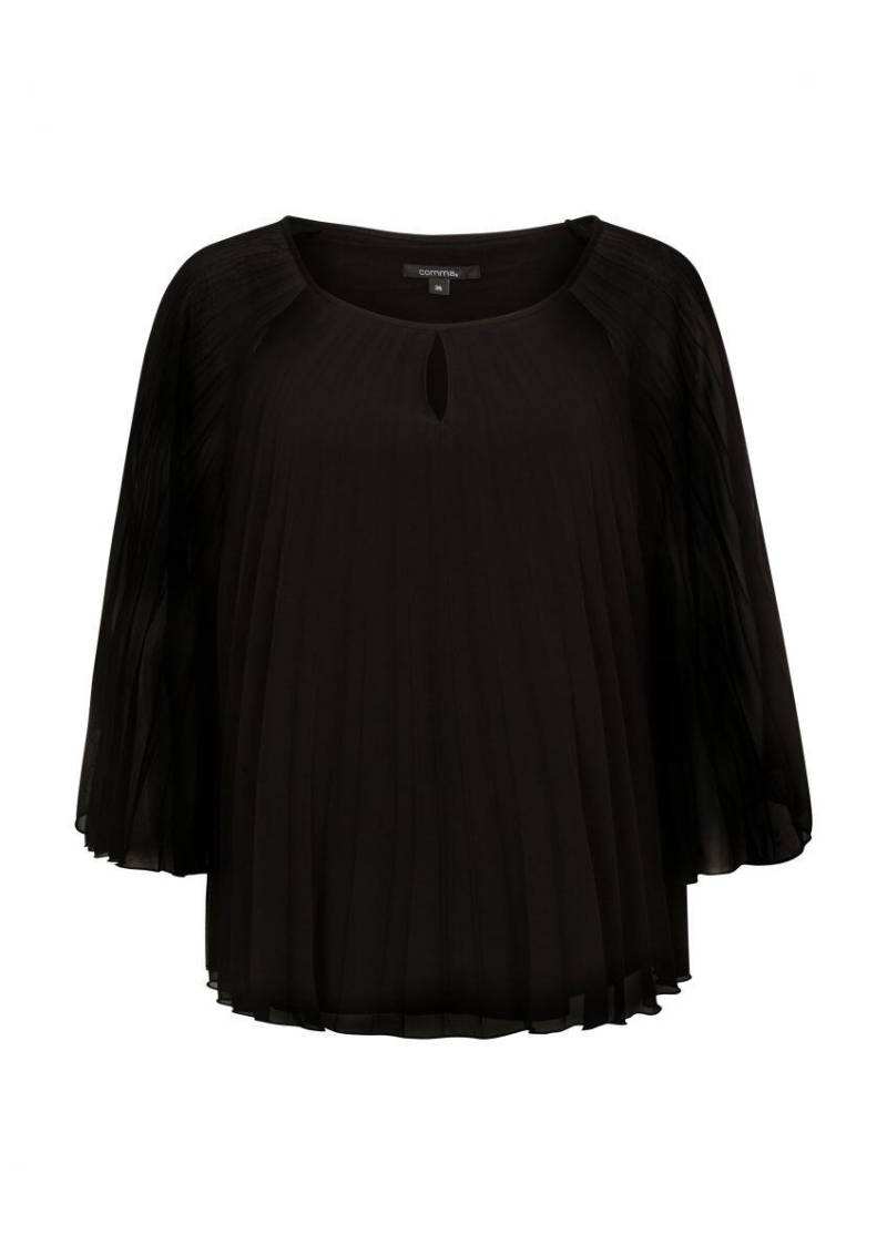 comma - Chiffon-Bluse mit Plisseefalten schwarz - Gr. - 36 von comma