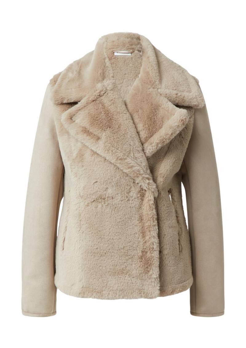comma - Fake Fur-Jacke im Materialmix beige - Gr. - 34 von comma