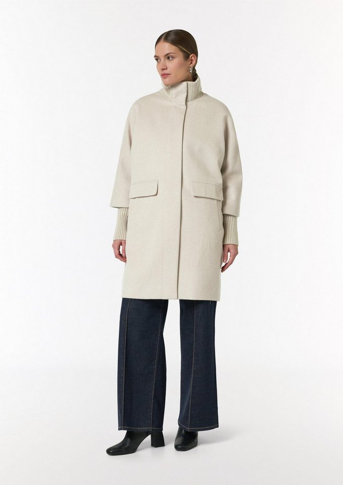 comma Funktionsmantel Outdoor-Mantel Wollmantel mit geripptem Kragen und Ärmeln von comma