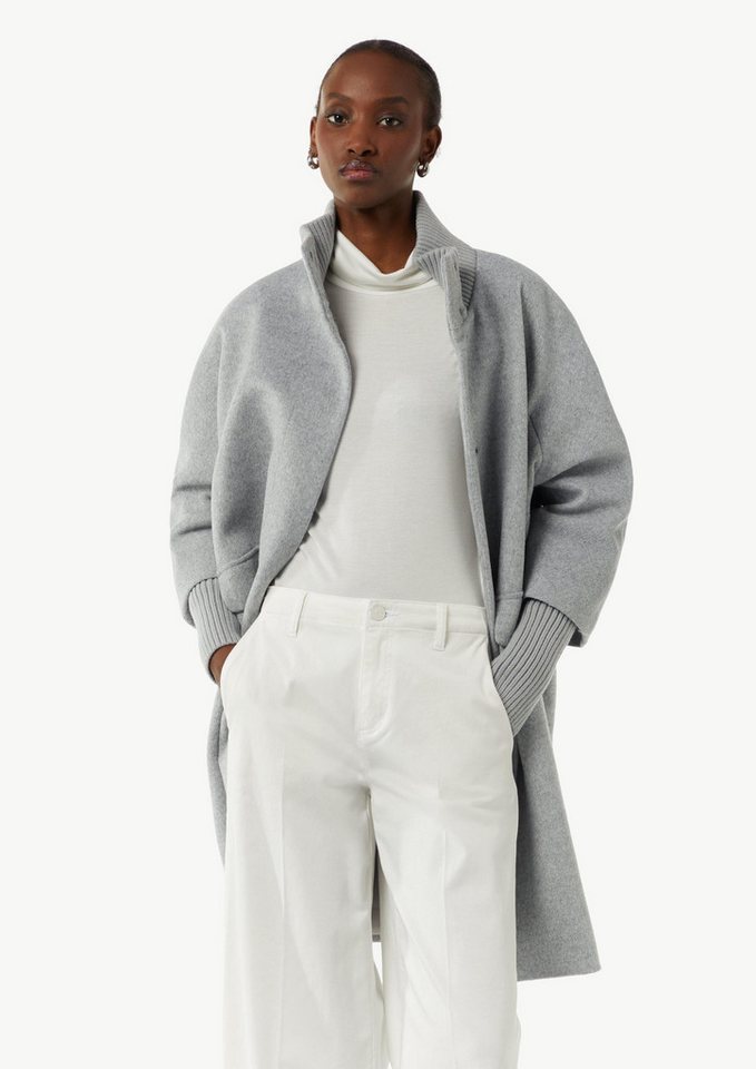 comma Funktionsmantel Outdoor-Mantel Wollmantel mit geripptem Kragen und Ärmeln von comma